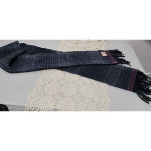 VTG 100% Lambswool Angora Scarf Fringe Made In Scotland 62"x 12" Black/gray